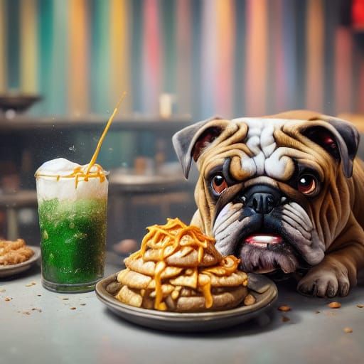 Three Black Pugs Enjoy Green Beer in a Dimly Lit Biker Bar