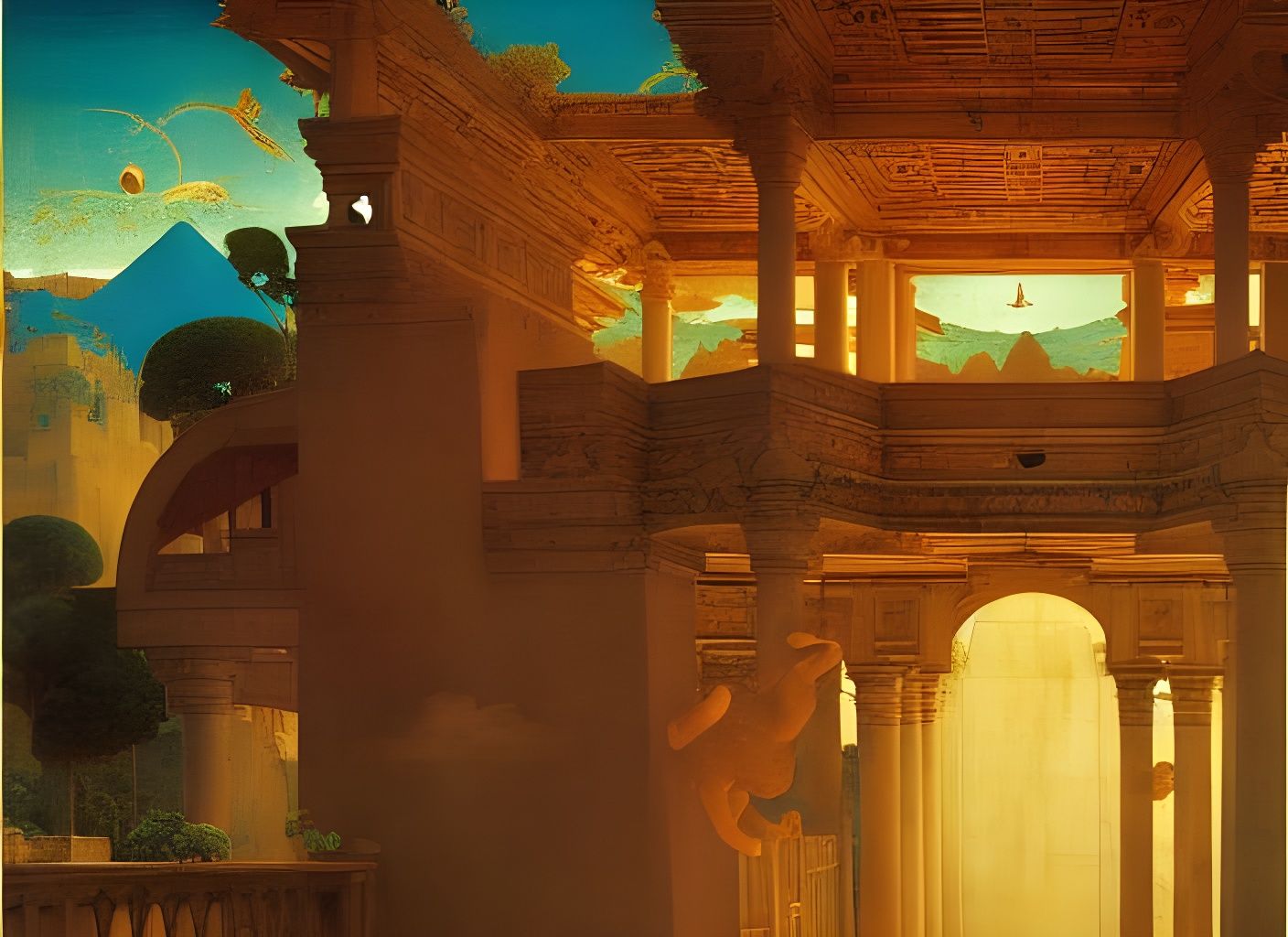 Fantastical Palaces of Ancient Heavens: Detailed Painting