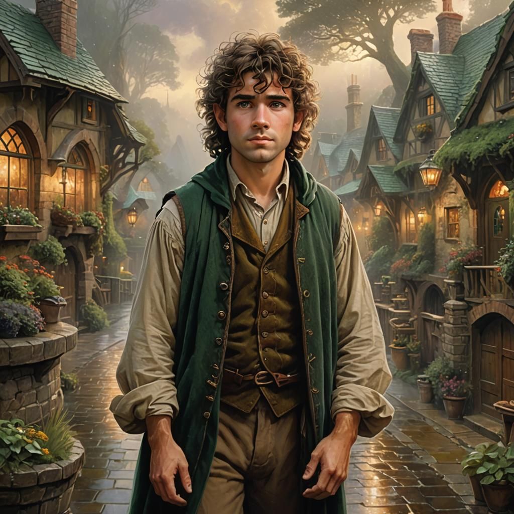 Wet Hobbit in Inn, Ethereal Fantasy Scene