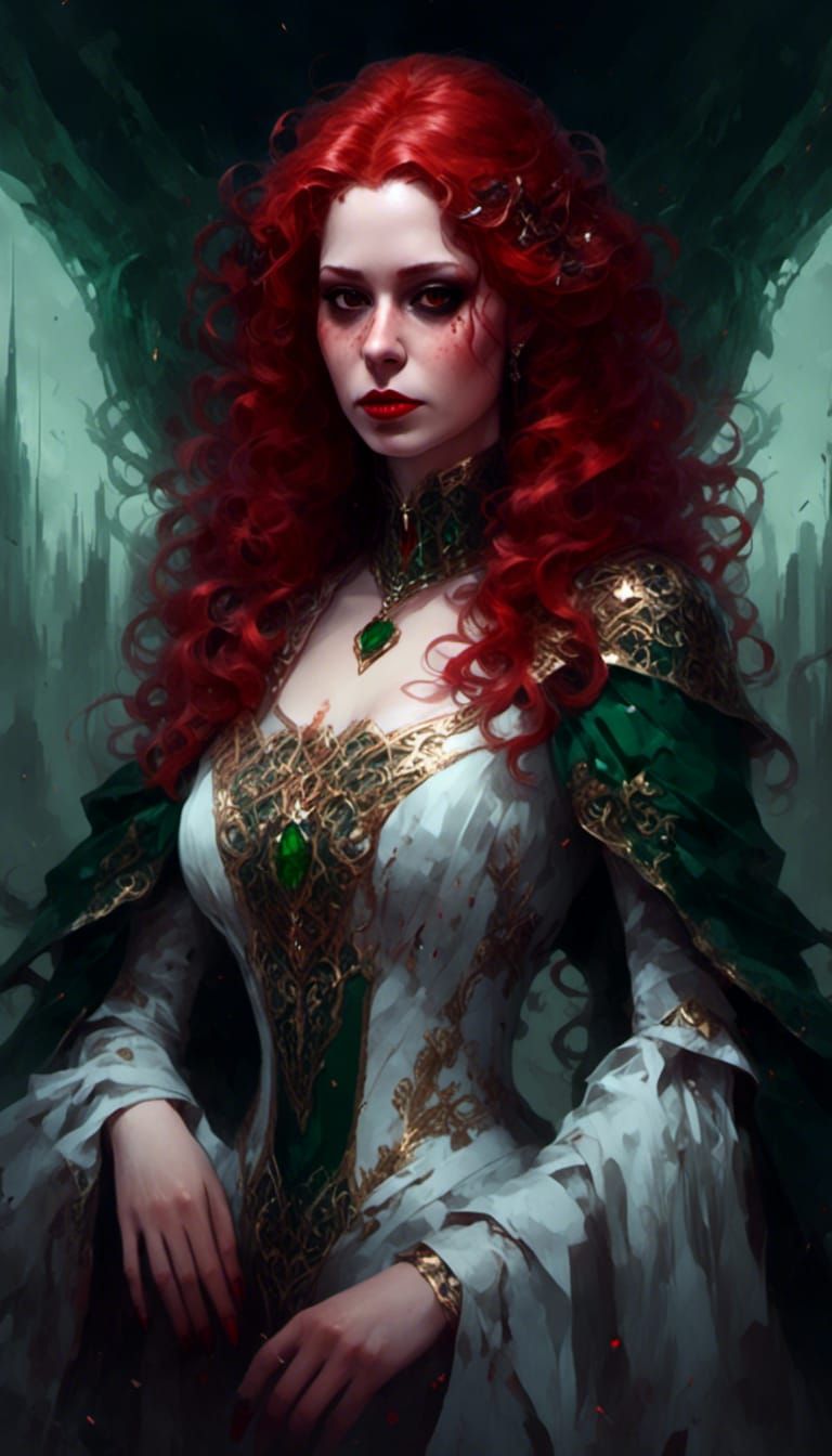 Cyberpunk Vampiress with Red Eyes and Sci-Fi Dress