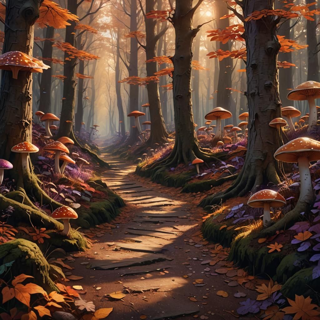 Enchanted Forest Path with Glowing Mushrooms