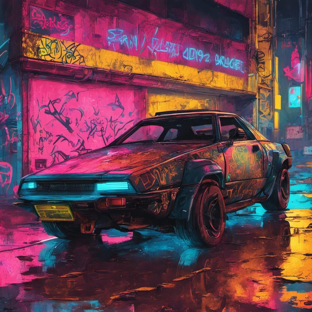 Cyberpunk Graffiti Art with Neon Lights