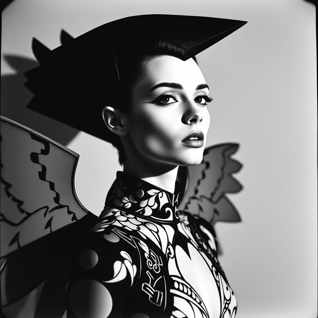 Geometric Winged Model in Photogram Style