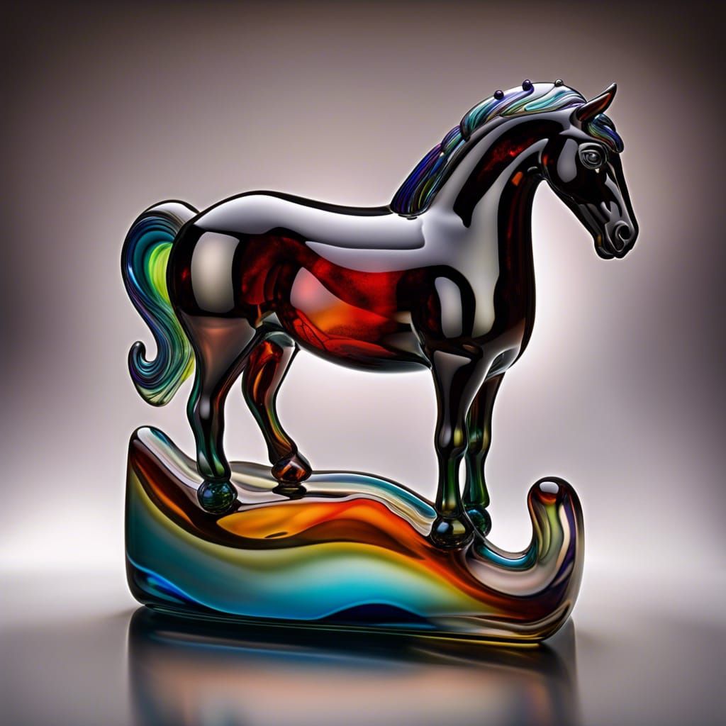 Glass-Blown Horse Sculpture on Glass Shelf
