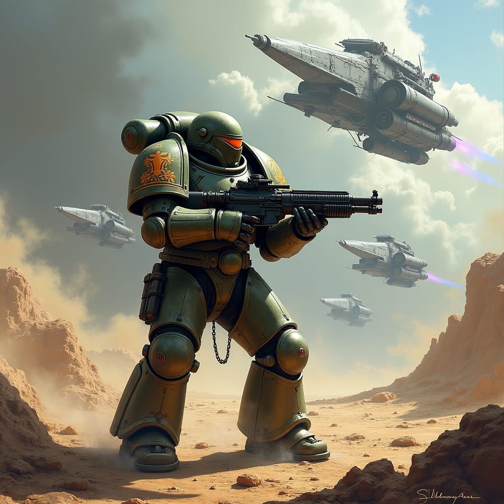 Futuristic Warrior in Sci-Fi Landscape