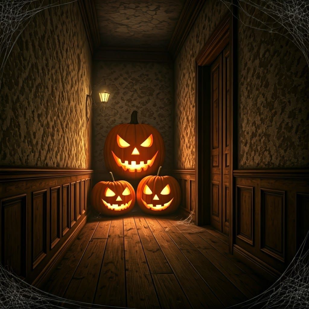 Haunted House Corridor with Ghostly Figure