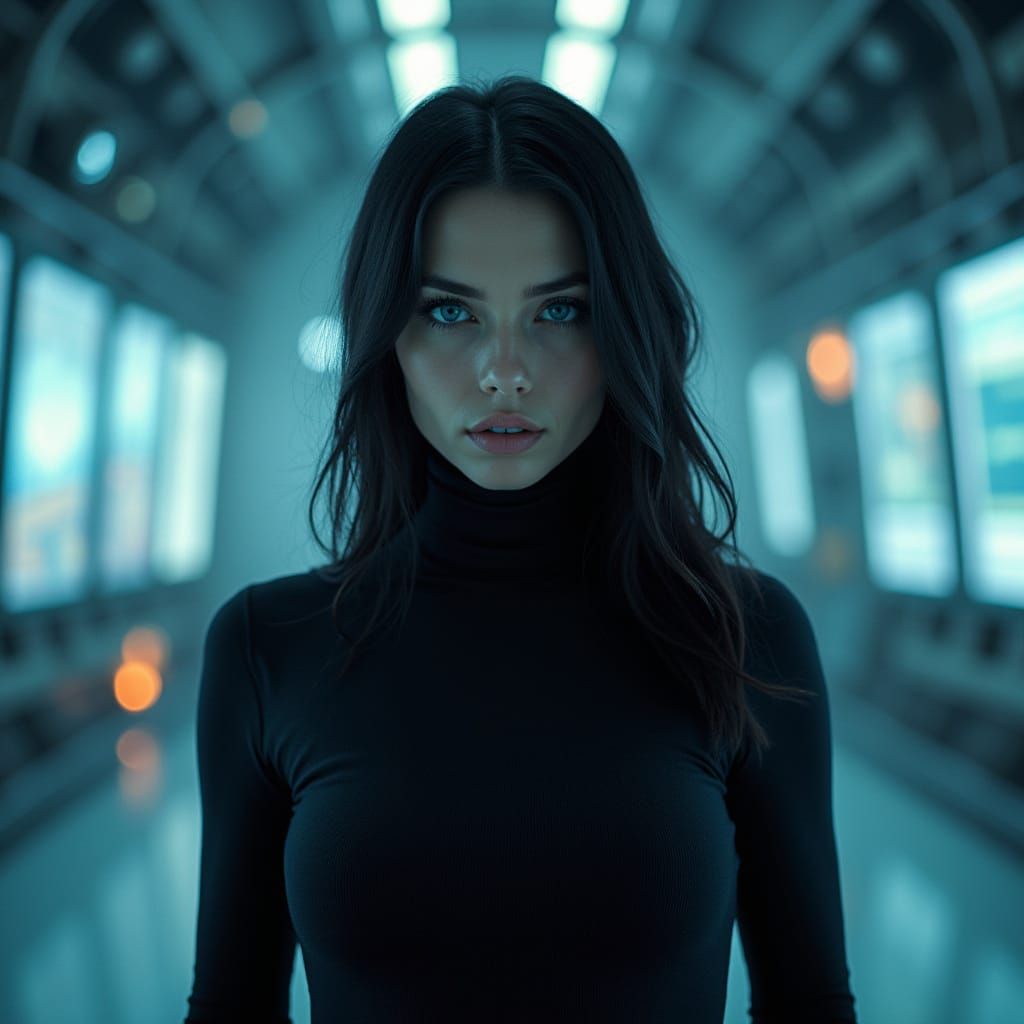 Futuristic Woman in Cyberpunk Laboratory