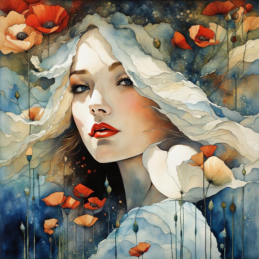 Detailed Water Reflections in Art Brut Style