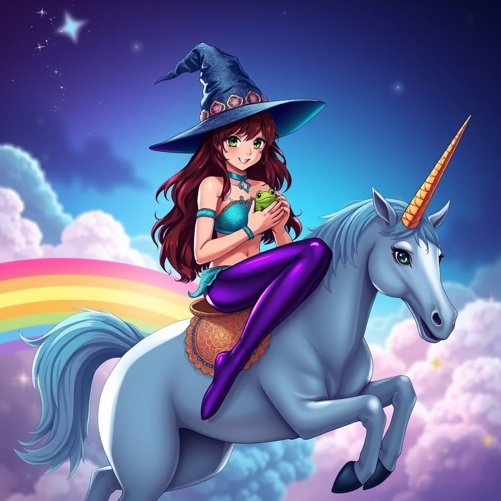 Vibrant Young Witch in Cel-Shaded Anime Style