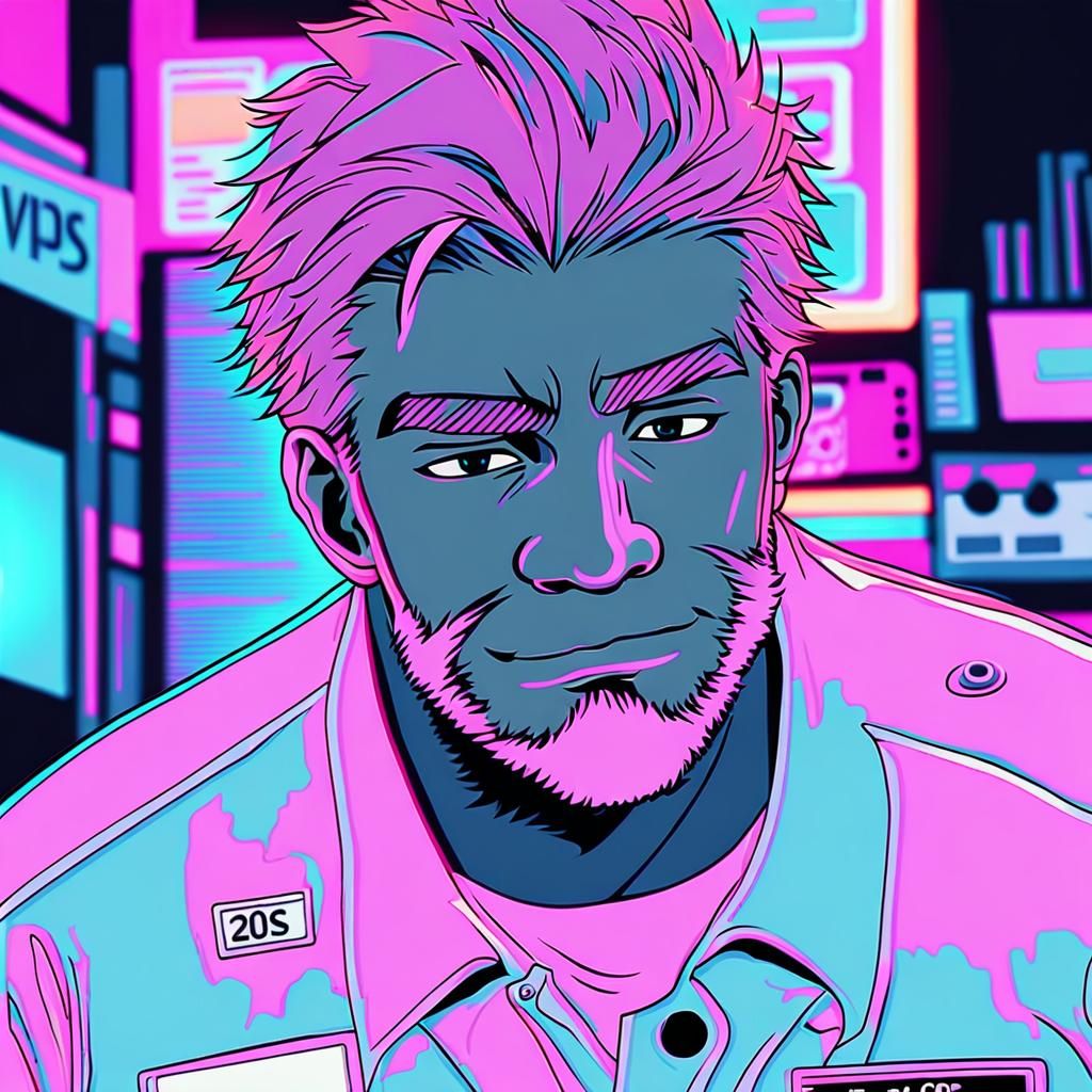 Retro VHS Portrait of 80s Security Guard