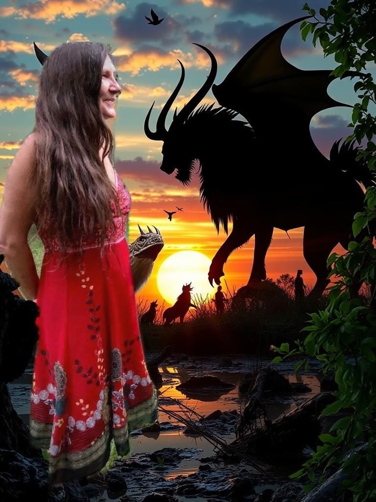 Mystical Creatures of Folklore at Sunset