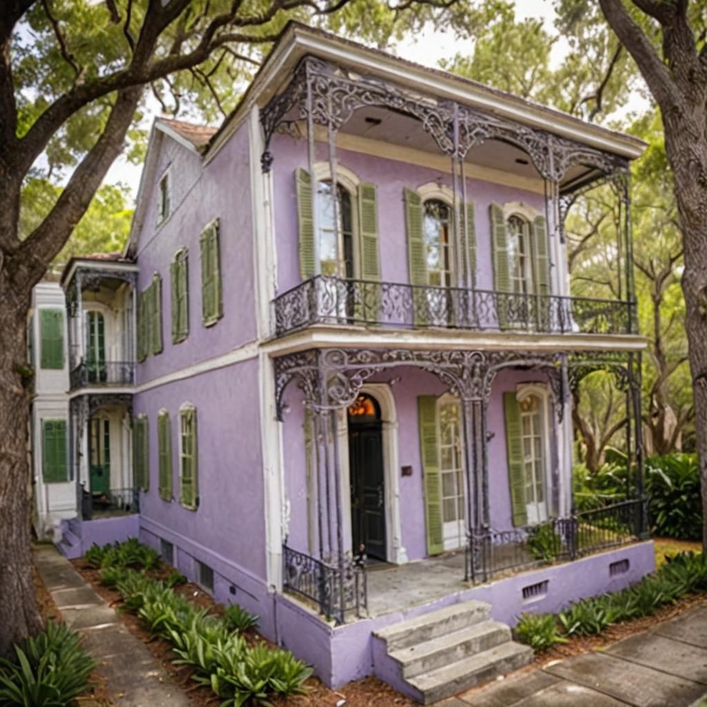 Lavender New Orleans House: Wrought Iron Detail