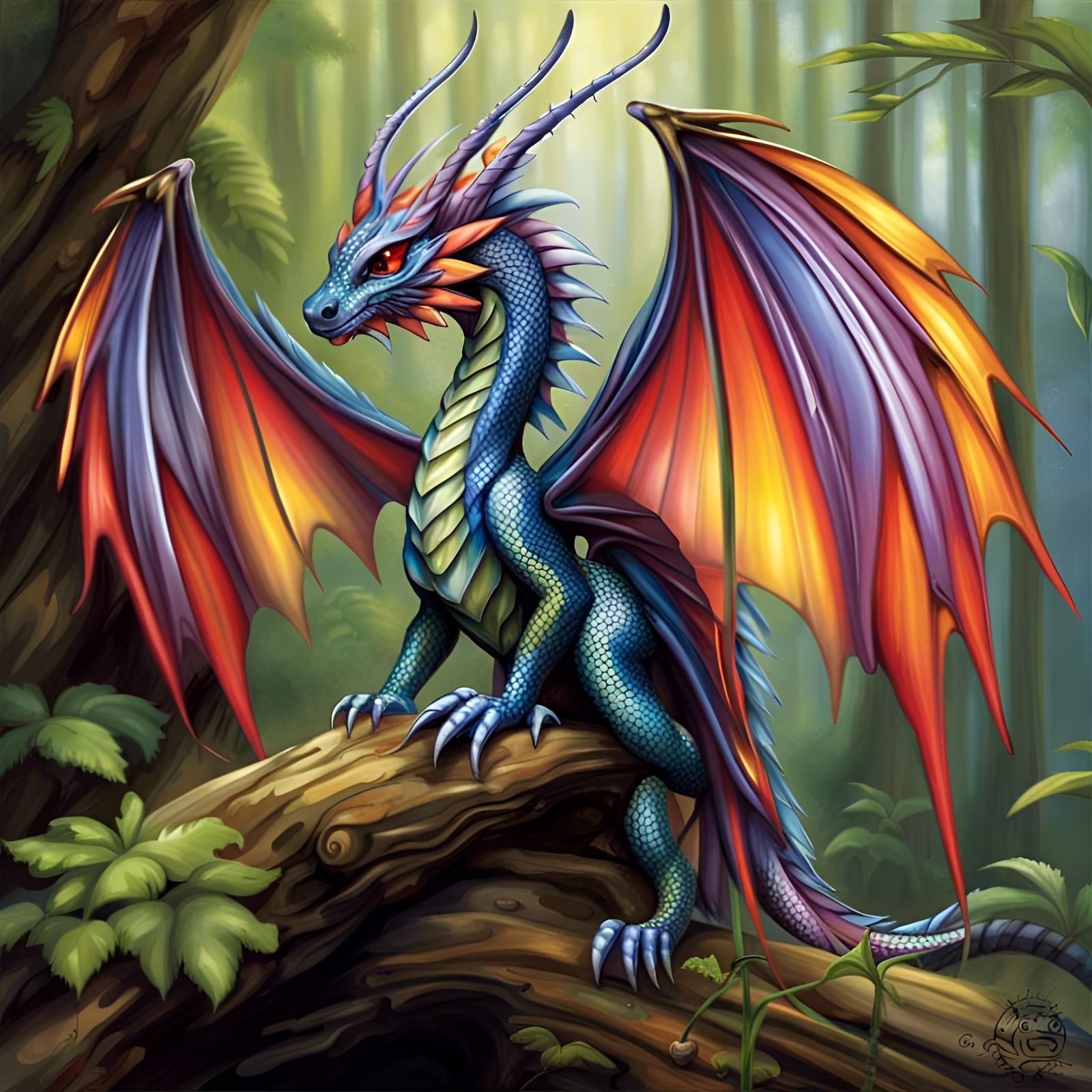 Butterfly Dragon in Forest, Anne Stokes Style Art