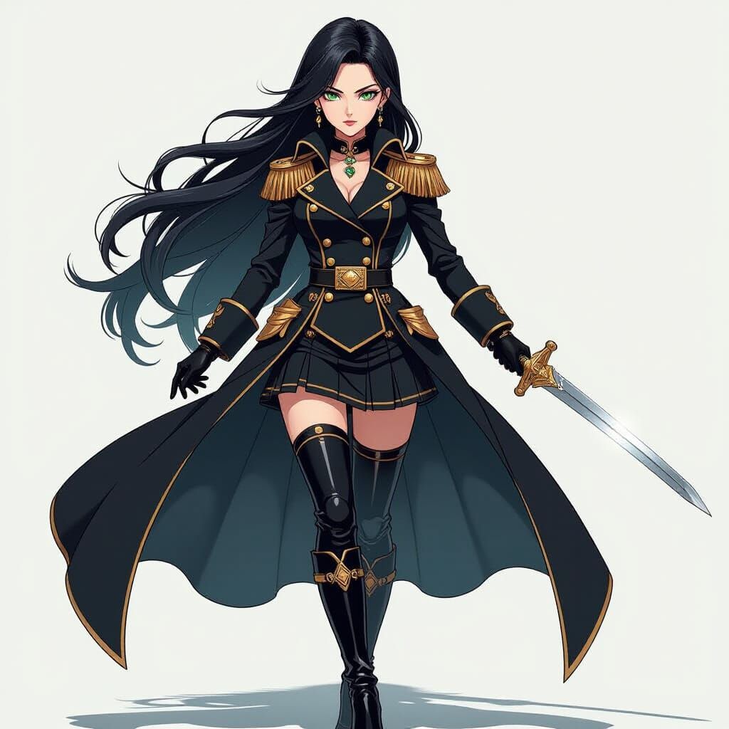 Anime Female Admiral with Sword and Green Eyes