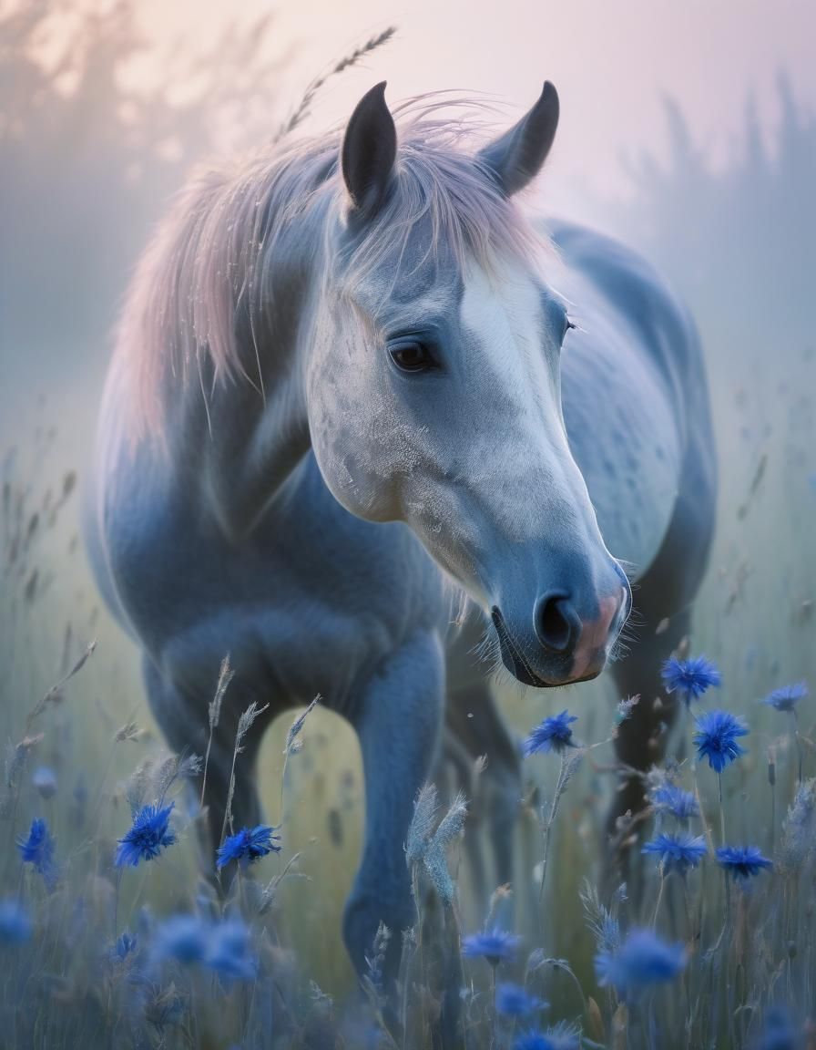 Whimsical Young Horse in an Impressionist Flower Crown Maste...
