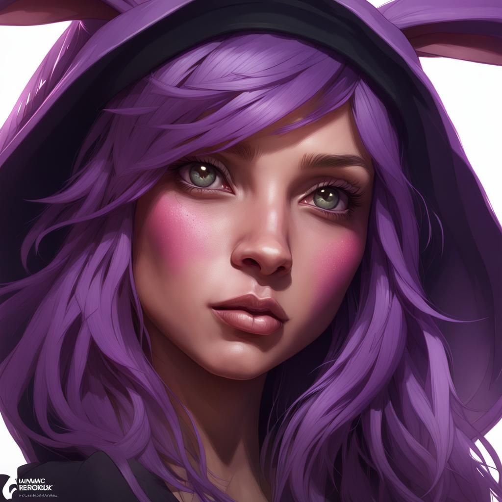 Sassy Purple Rabbit Portrait in Detailed Splash Art