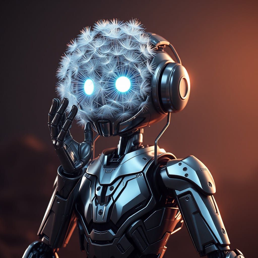 Surreal Sci-Fi Robot Grants Wishes in Futuristic Landscape