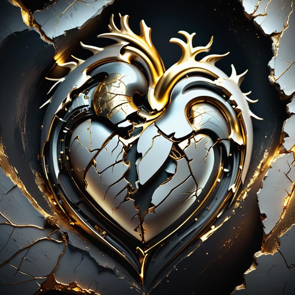 Elegant Broken Heart with Golden Accents