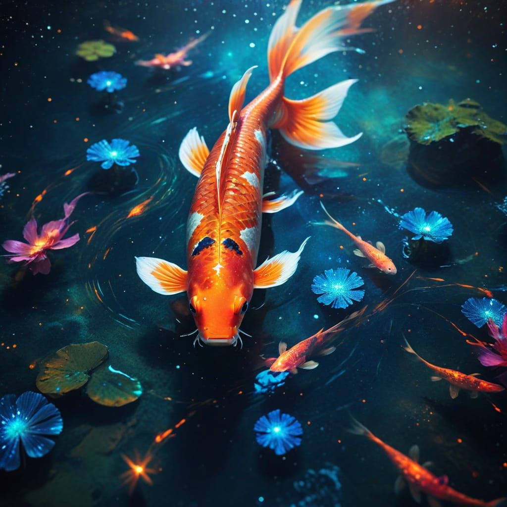 Cosmic Koi Fish in Surreal Fantasy Art Style