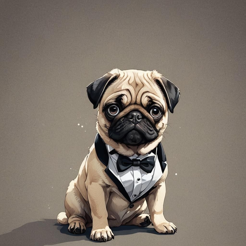 Dapper Pug in Tuxedo: Anime-Style Portrait