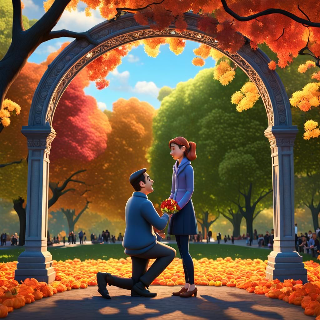 Romantic Proposal in Central Park: 3D Digital Art