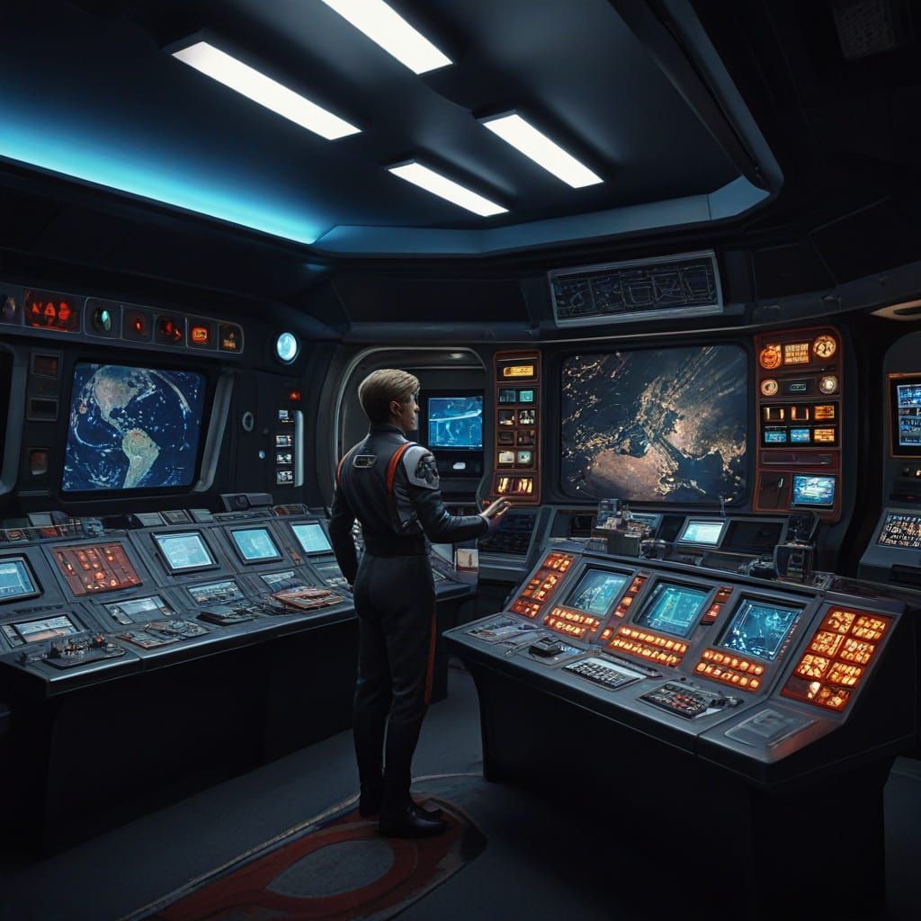 Captain Scarlet in Retro-Futuristic Control Room