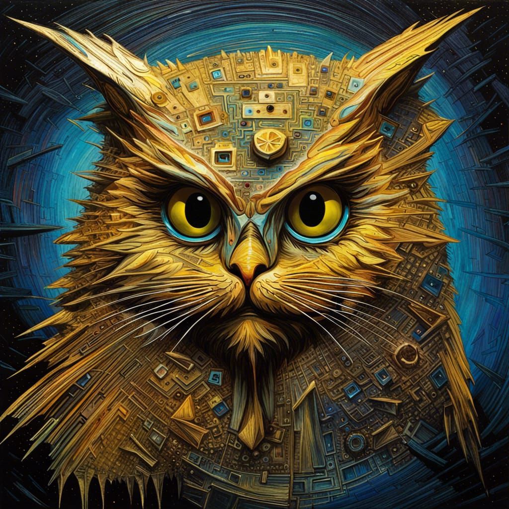 Surreal Sci-Fi Goblinland with Coal Cat and Owl