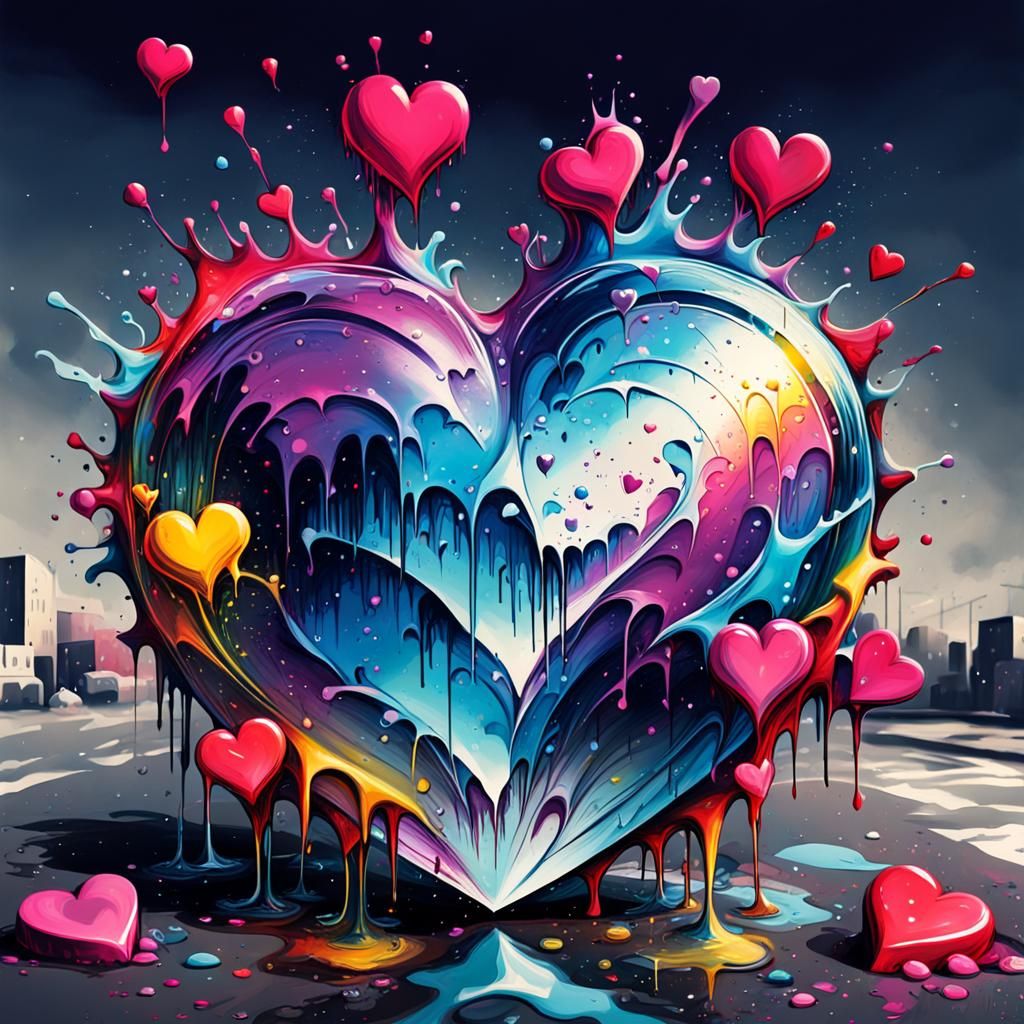 Crystal Heart in Graffiti Splash Art Style