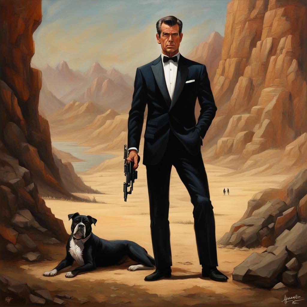 Full body view, Pierce Brosnan as James Bond agent 007,