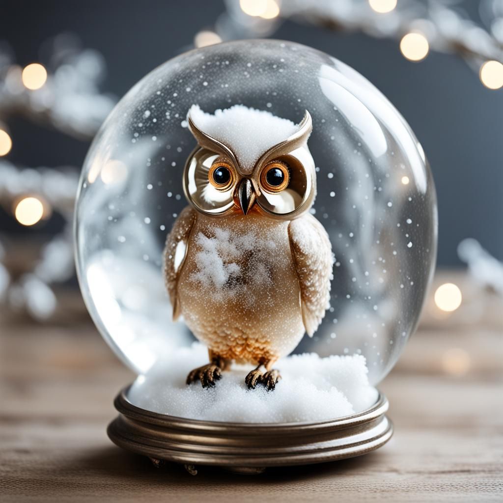 Glass Christmas Owl in Snow Globe