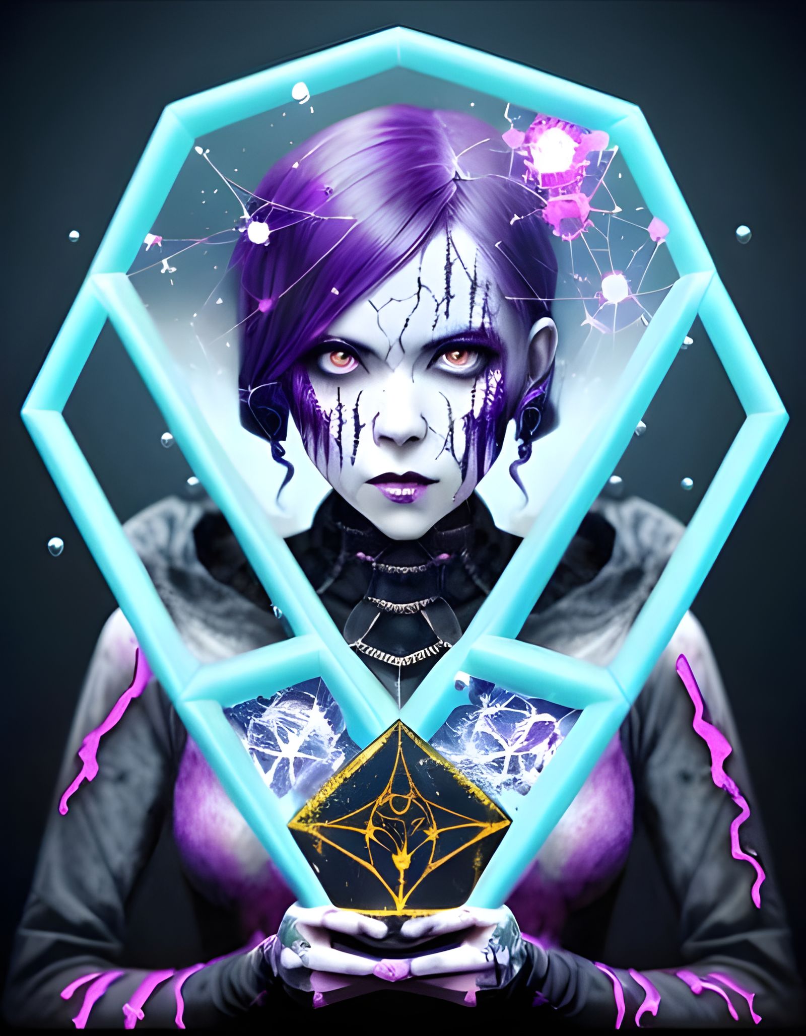 Biohazard Woman Portrait in Stylized Polygon Art