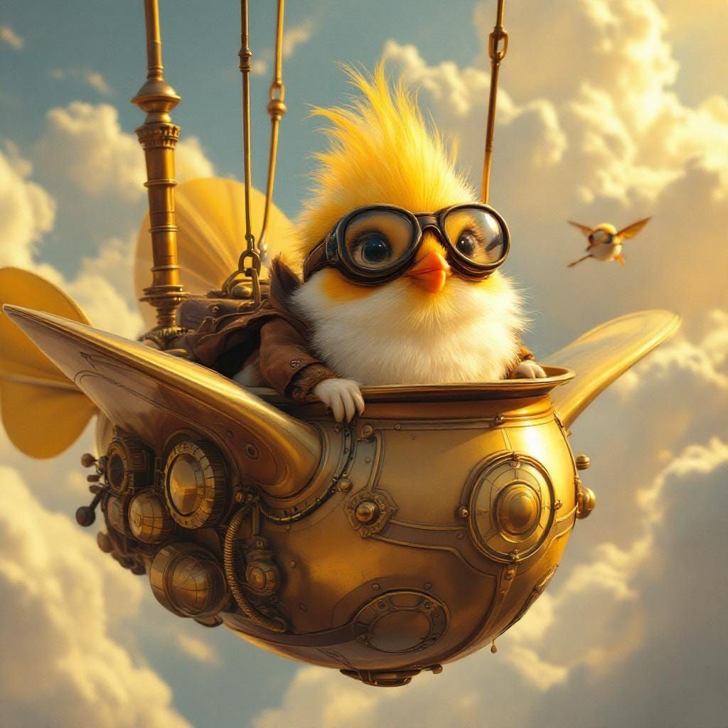 Steampunk Chick Aviator in Teacup Airship