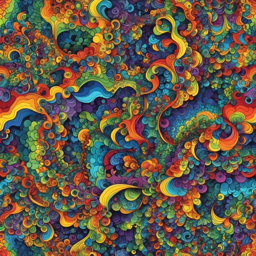 Psychedelic Rainbow Abstract Painting with 3D Shading