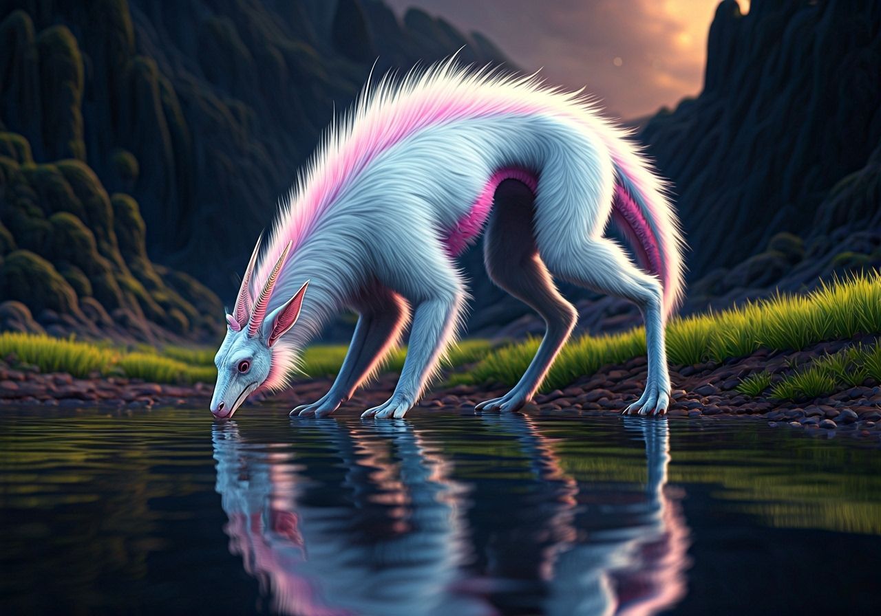 Winged Alien Creature in Serene Landscape