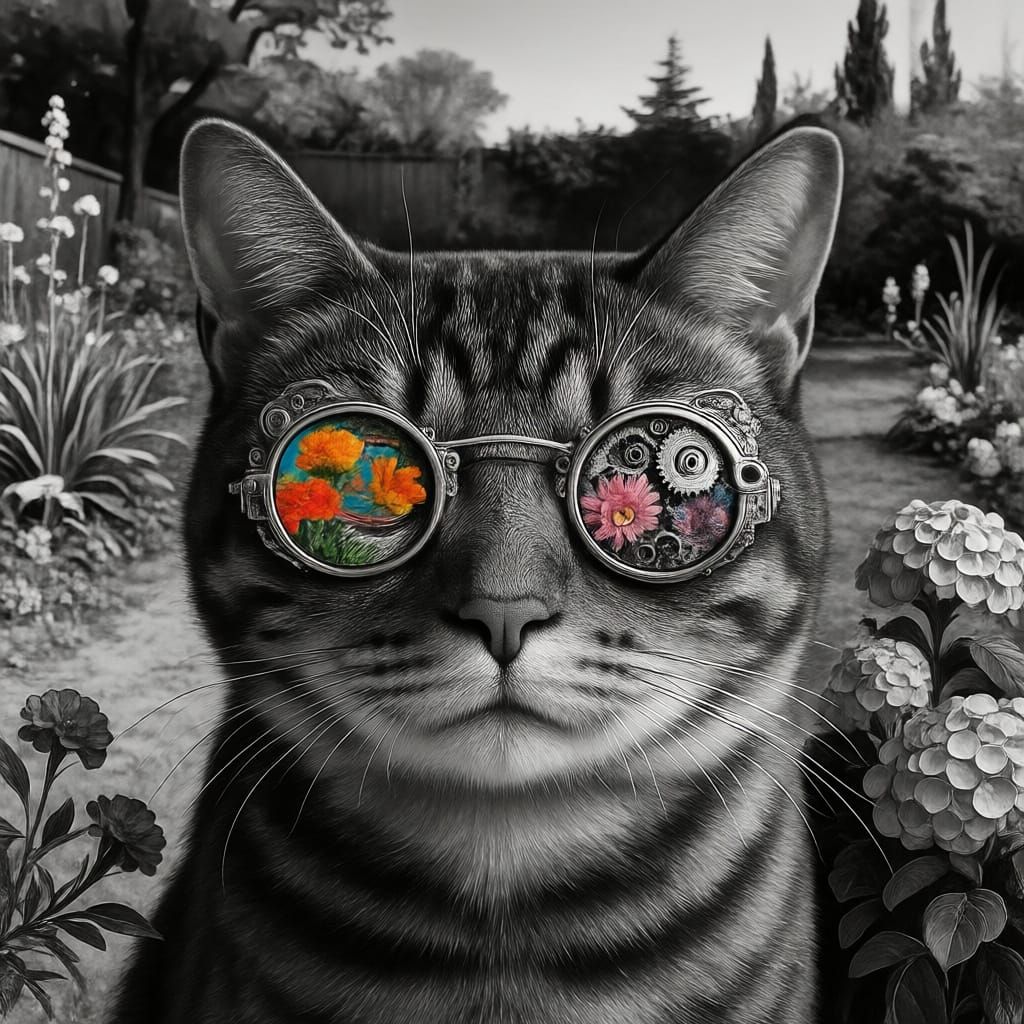 Cat Eyeglasses in Vibrant Flower Garden
