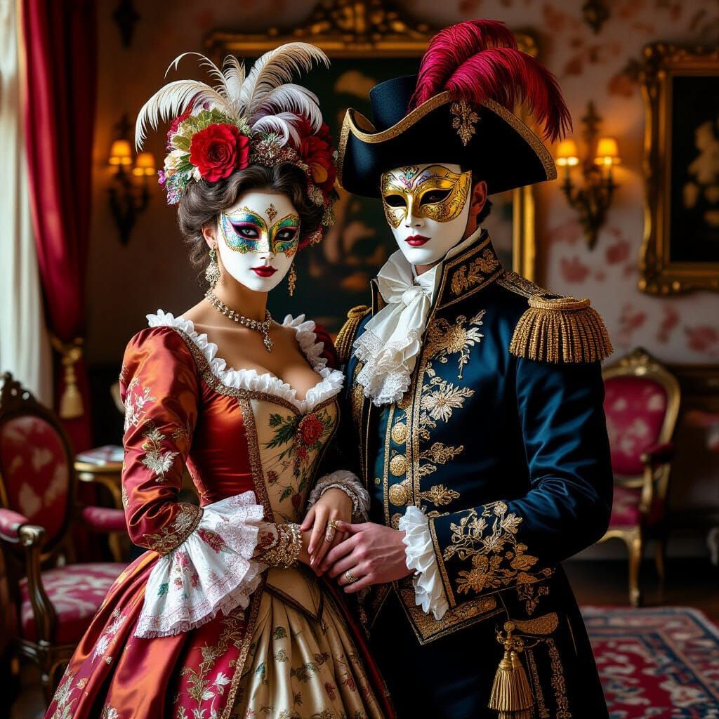 Venetian Salon Carnival in Oil Painting Style