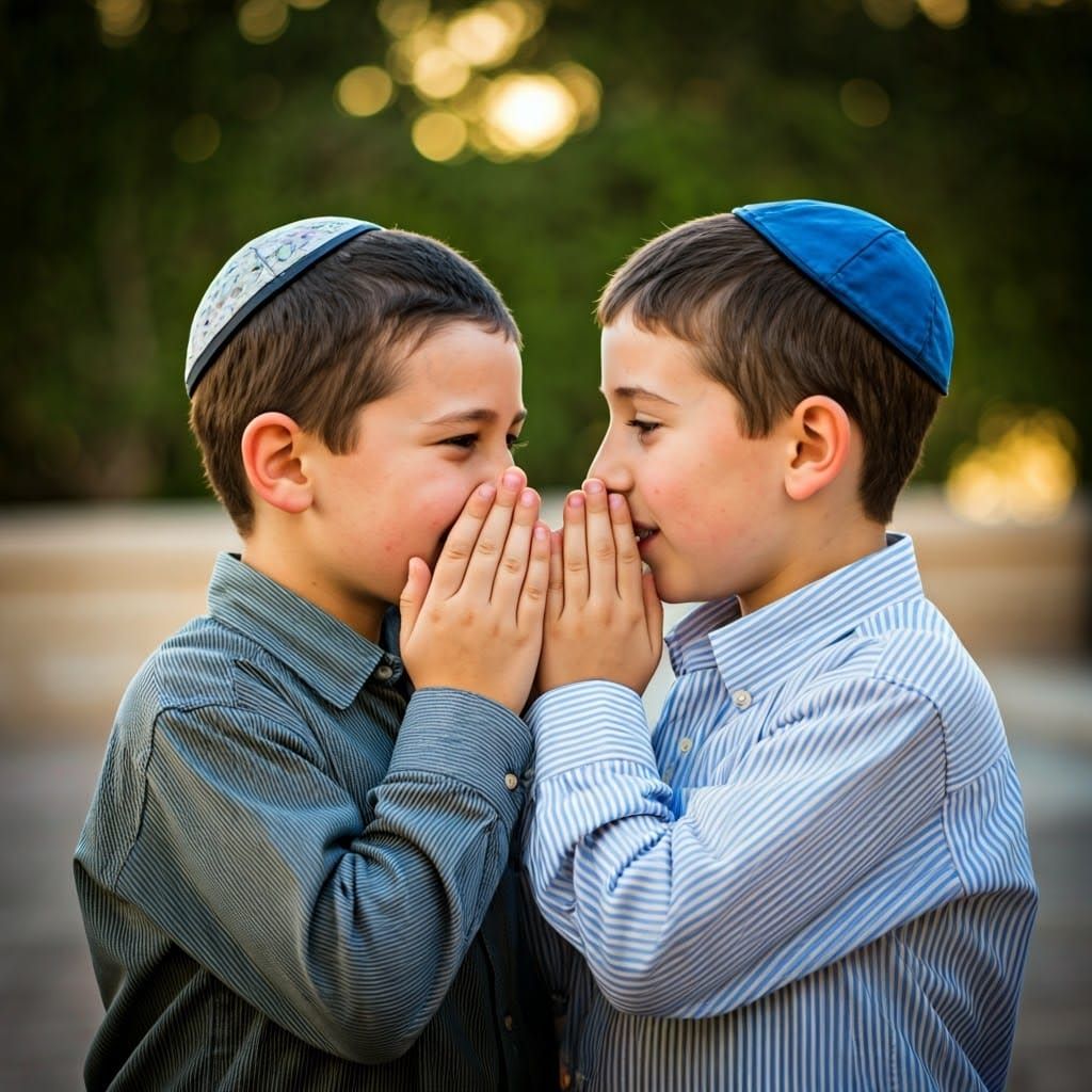 Two Young Friends Share a Secret in a Cozy School Courtyard