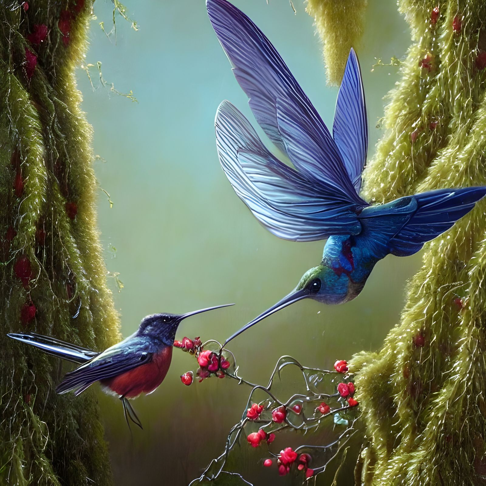 Robin Surrounded by Insect Wings, 3D Render