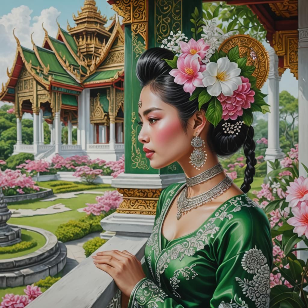 Thai Beauty in Traditional Dress: Hyperrealistic Airbrush Ar...