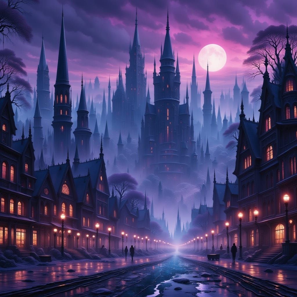 Gothic Metropolis Under Twilight Sky