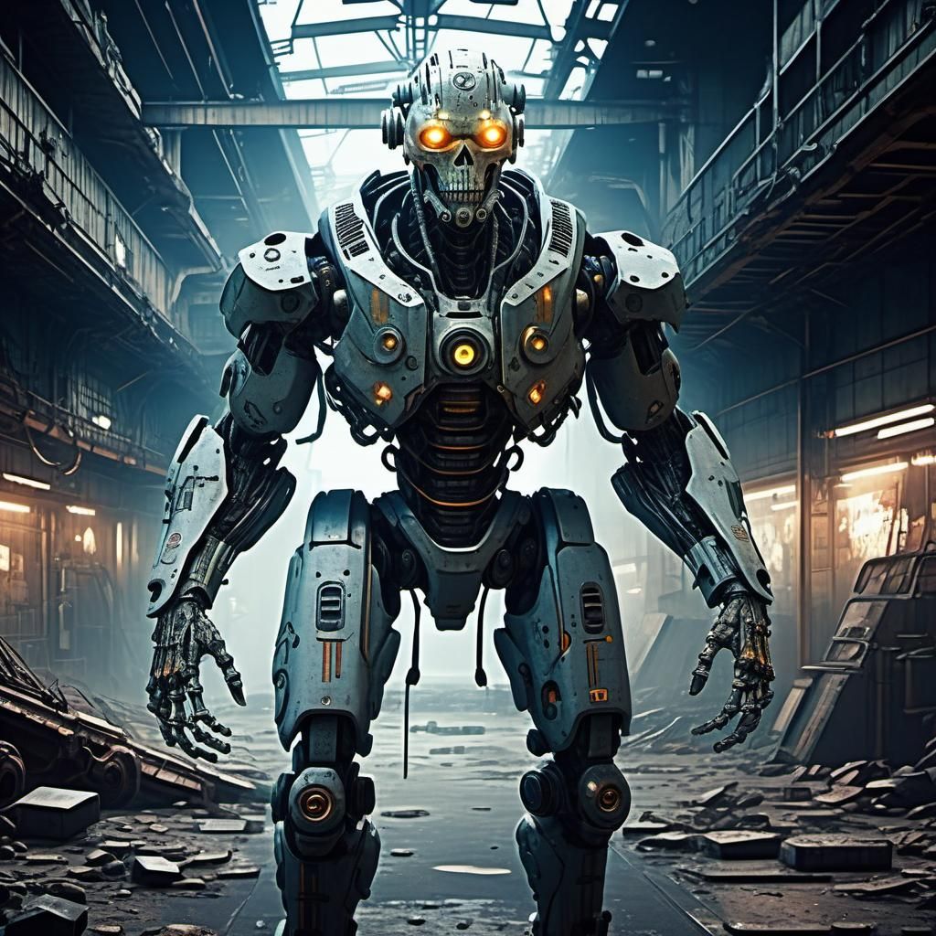 Anime Alien Cyborg in Ruined Sci-Fi Landscape