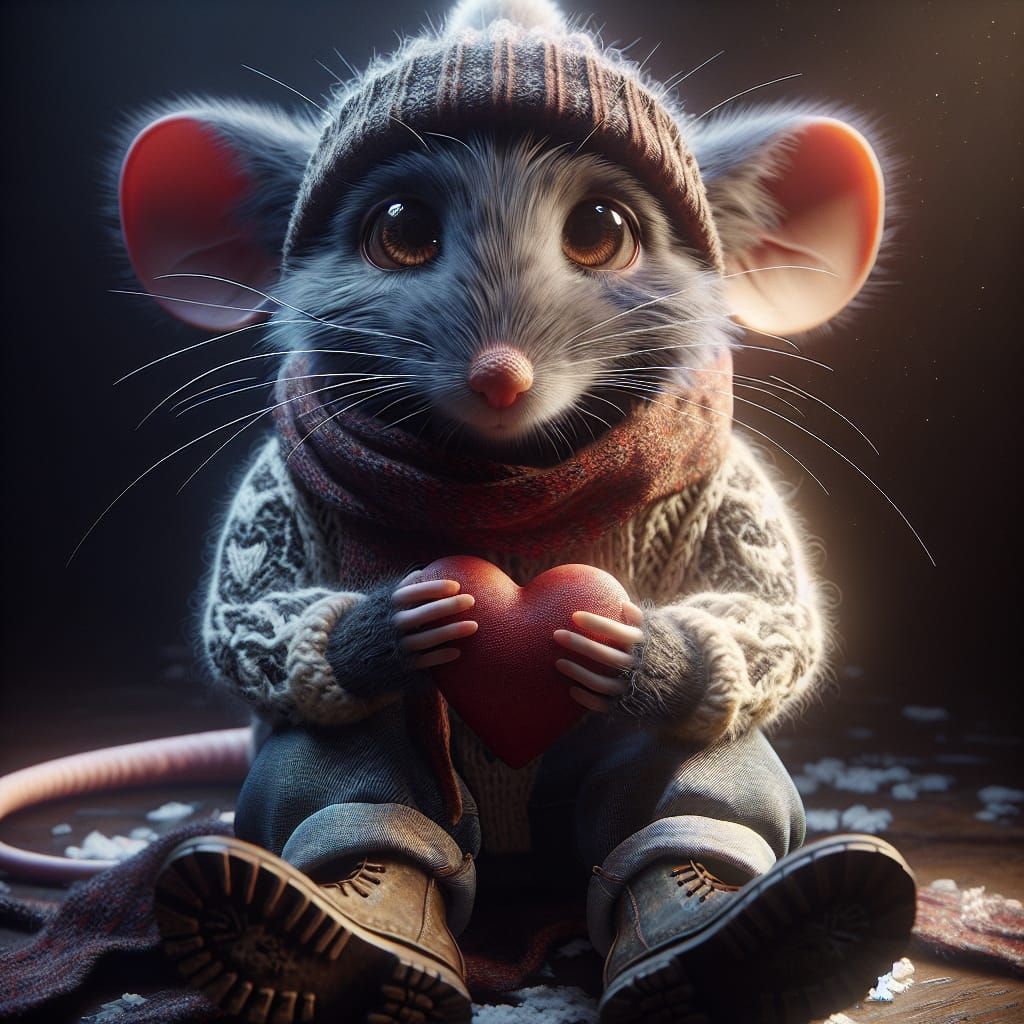 Anthropomorphic Mouse Offers Heart with Tenderness