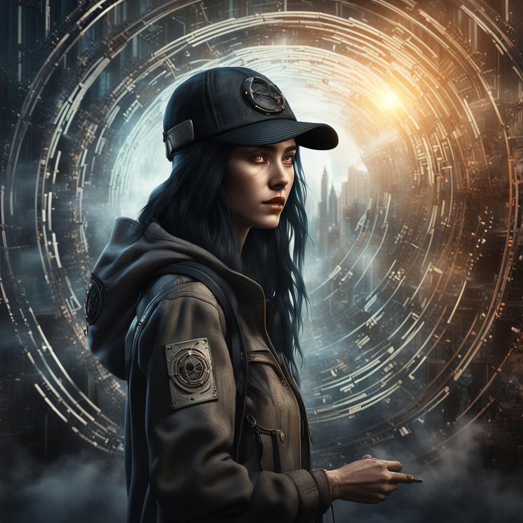 Post-Apocalyptic Scientist Before a Dimensional Portal