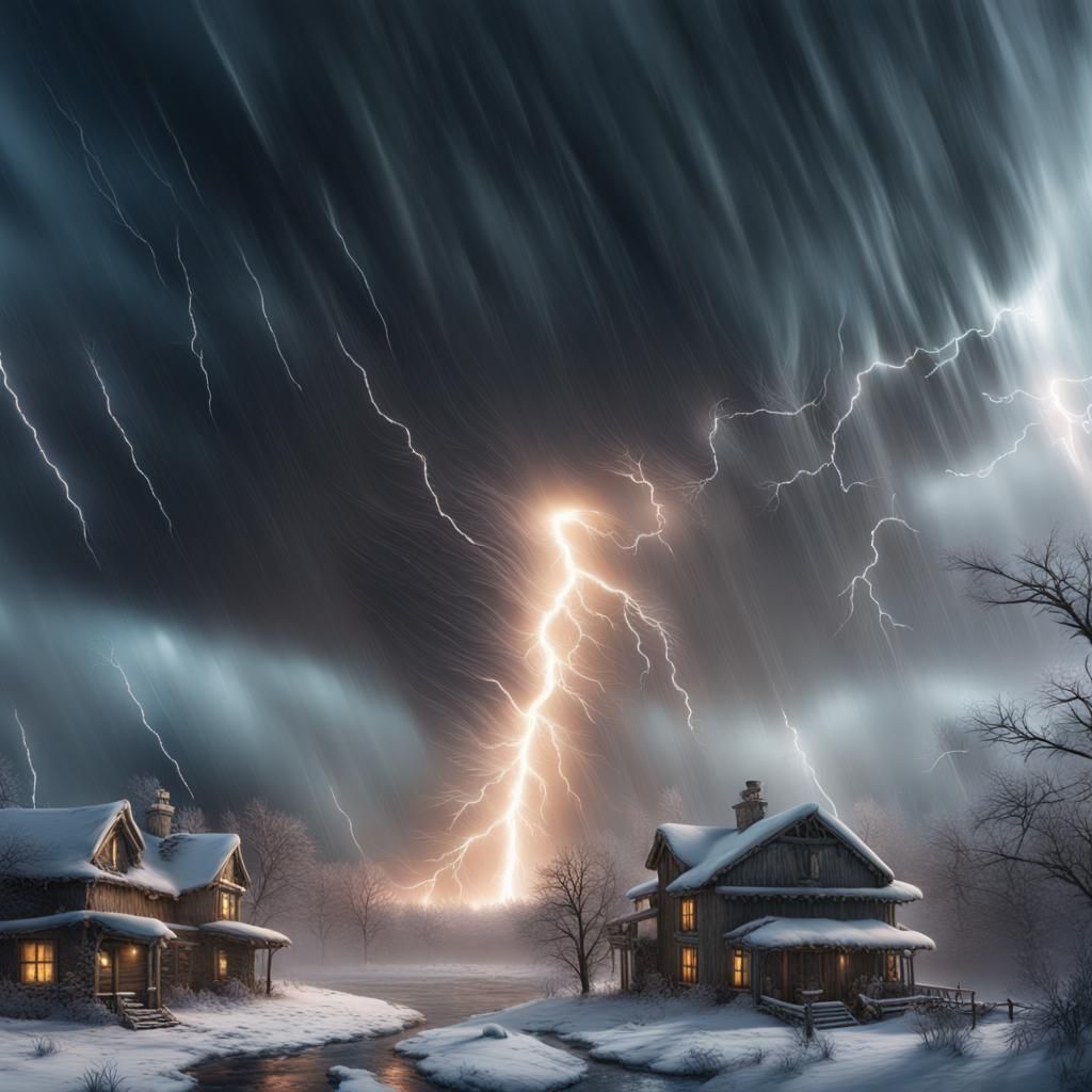 Snowy Tornado with Lightning: Fantasy Concept Art