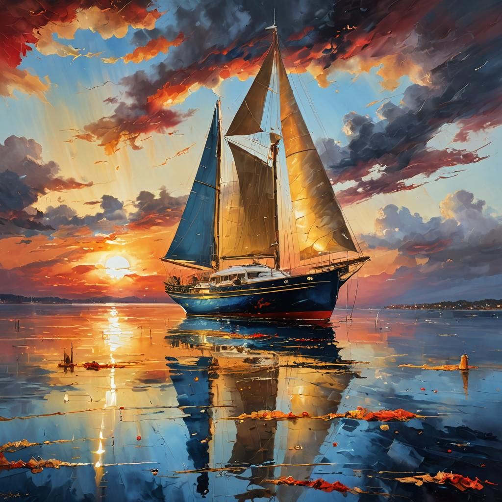 Yacht at Sunset: Turner-Inspired Palette Knife Painting