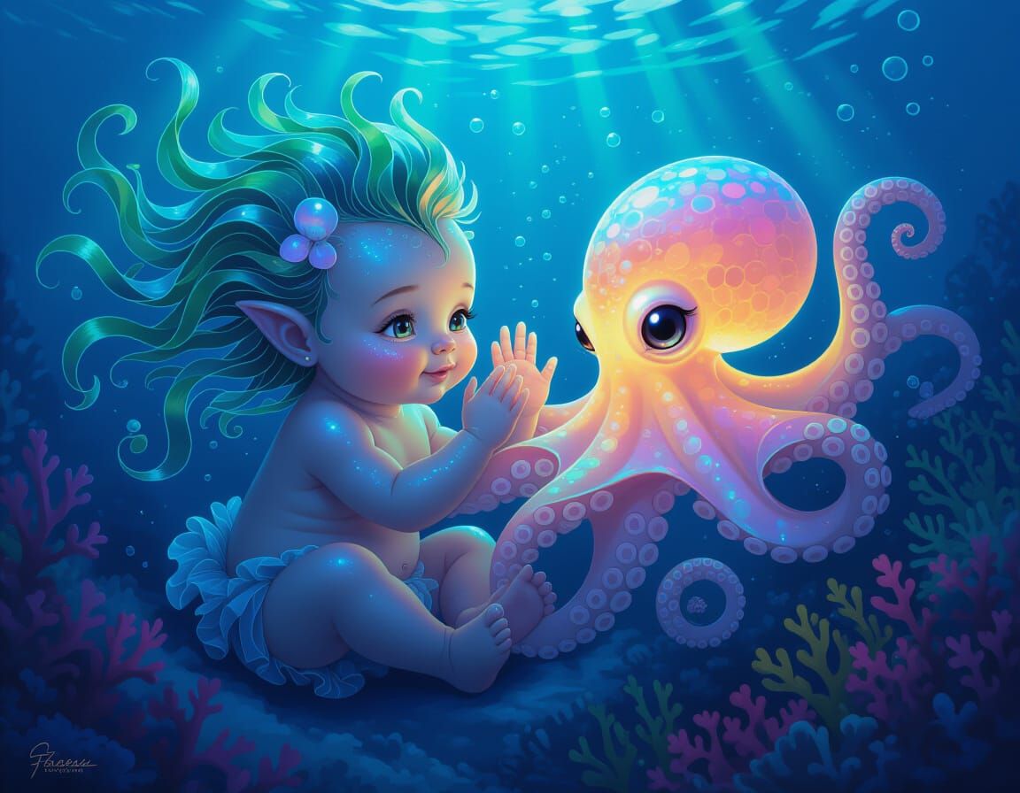 Merbaby's Peek-a-Boo: Underwater Fantasy Art