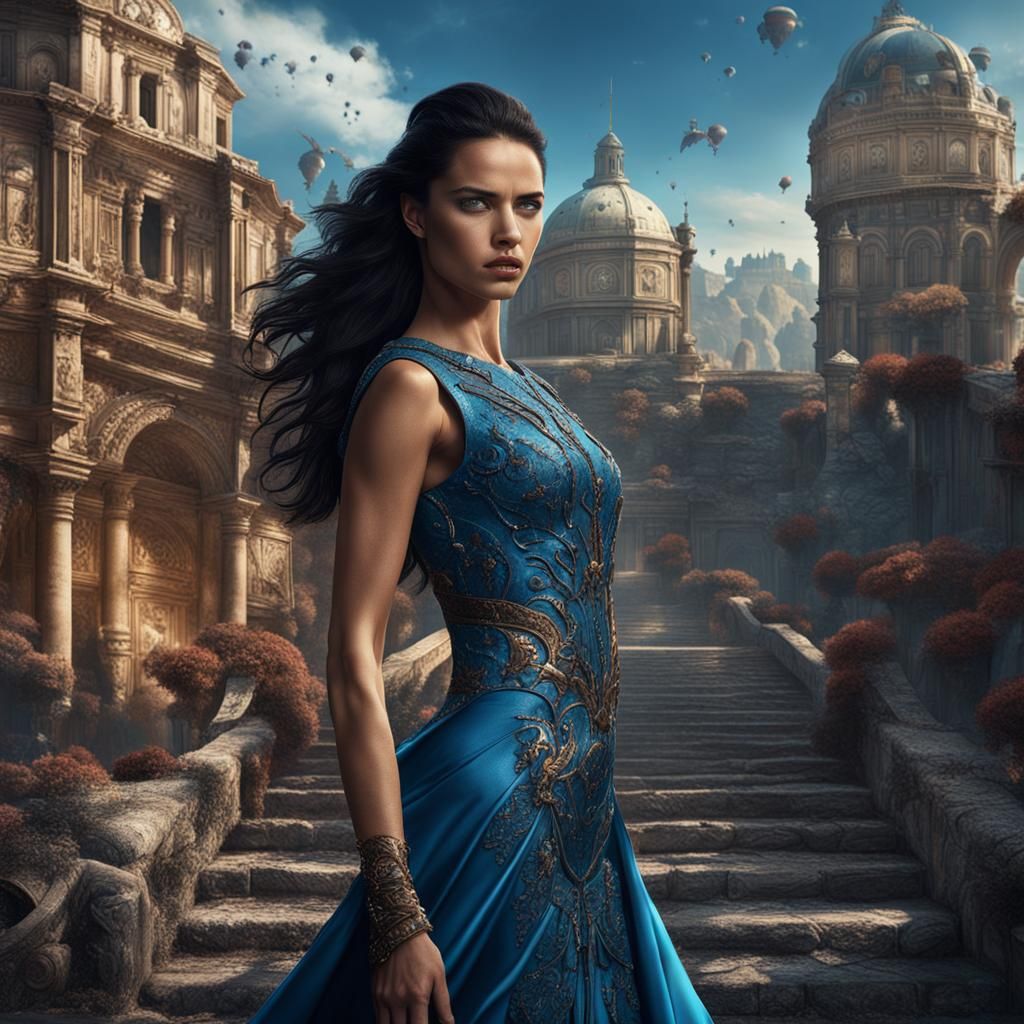 Adriana Lima Portrait in Evening Dress, Detailed Matte Paint...