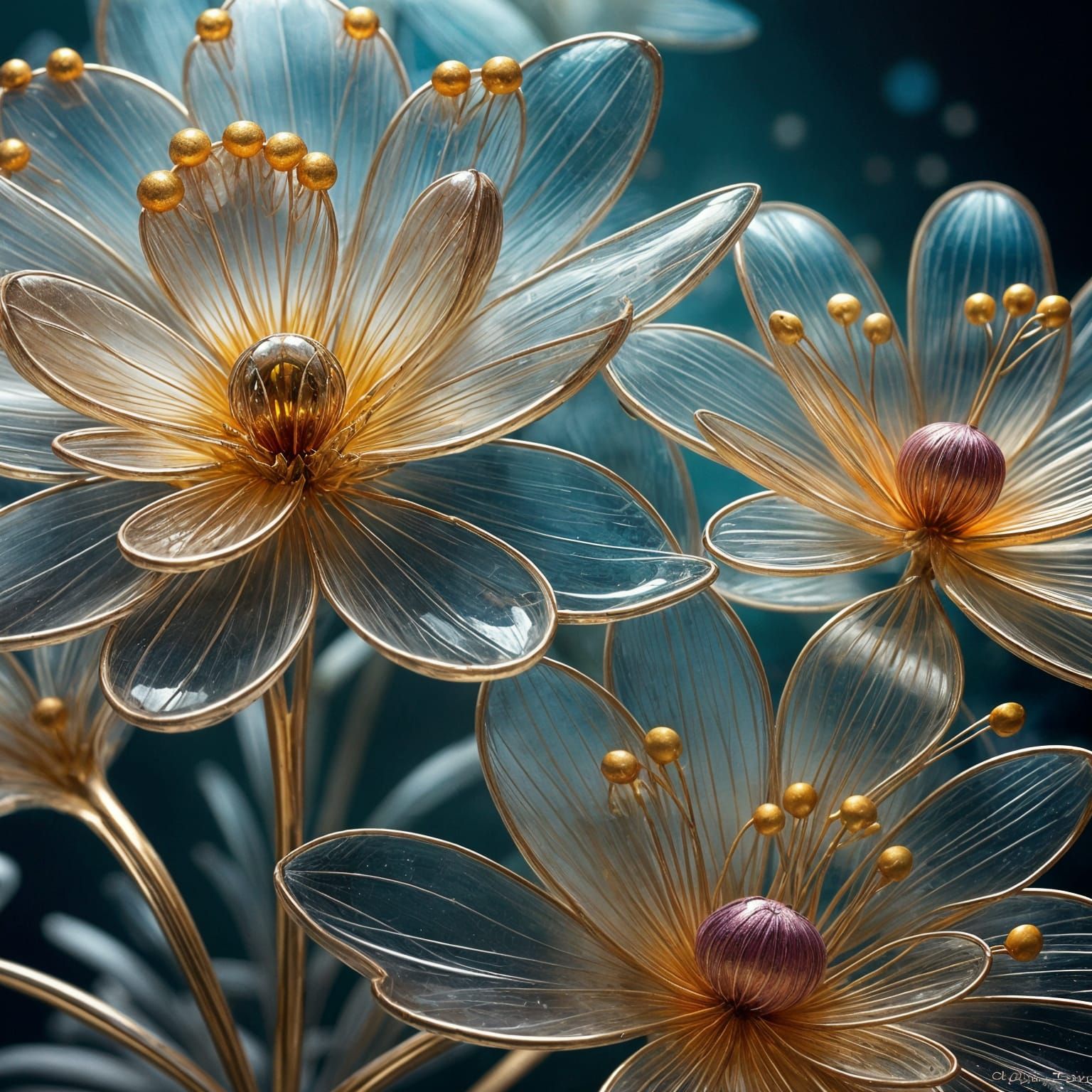 Delicate Glass Flowers with Vibrant Enamel Petals