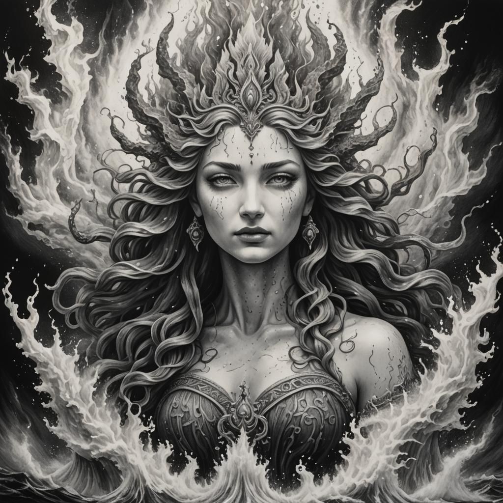 Sea Goddess Emblem in Charcoal