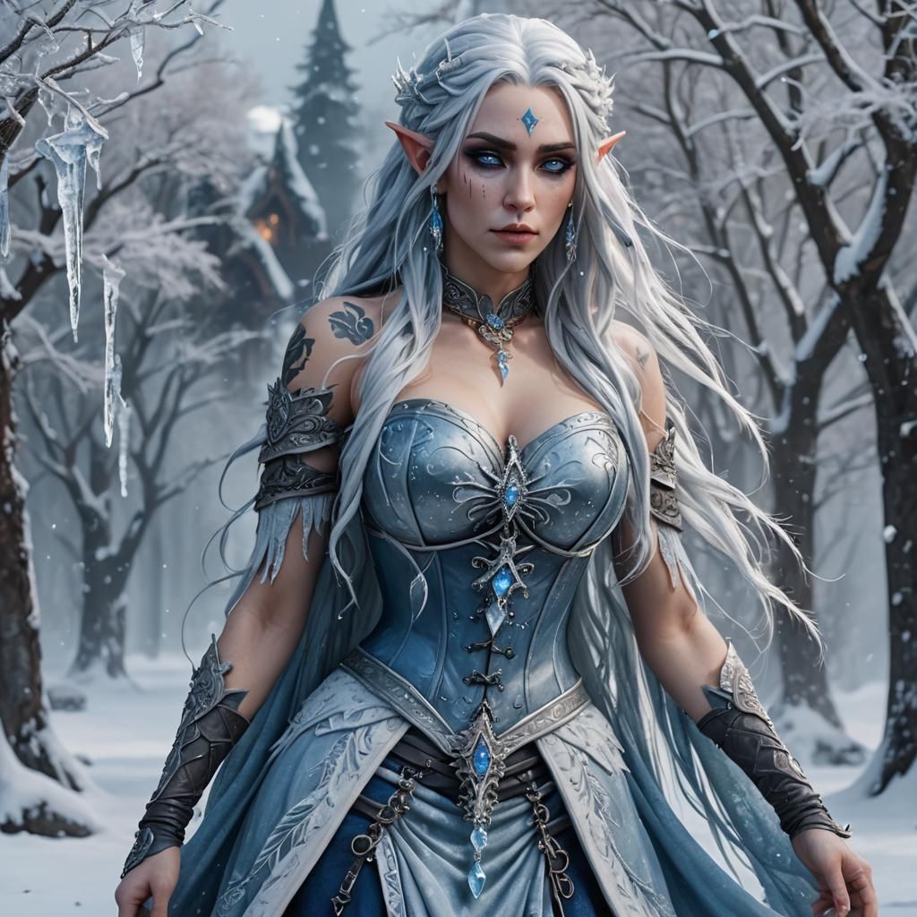 Icy Winter Eladrin with Tattoos and Corset